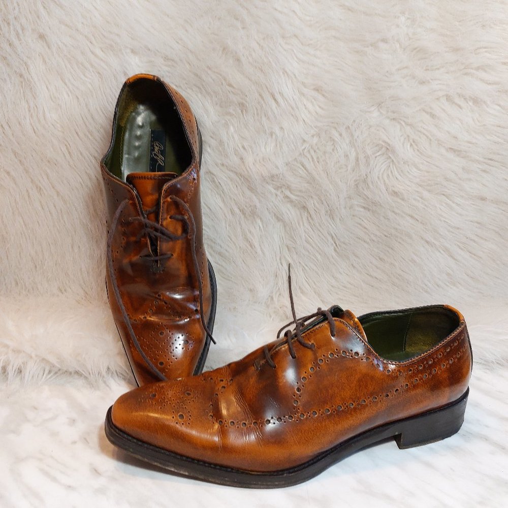 Donald J Pliner Men's Tan Antique Craft Leather Oxford Dress Shoes Size 8 1/2B